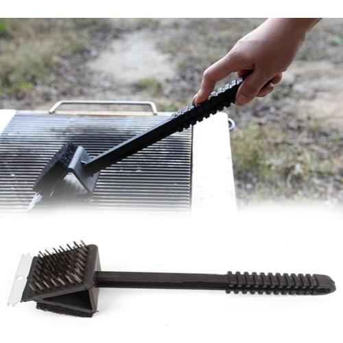 3 in 1 Corner Copper Wire Brush Barbecue Grill Oven Copper Wire Sponge Shovel Handle Cleaning Brush BBQ Tool Cooking Accessories