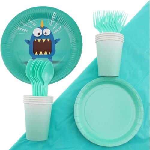 41pcs Monster Theme Party Supplies Disposable Tableware Plate cup Banner Cake Top Hat Birthday Party Decoration Baby Shower