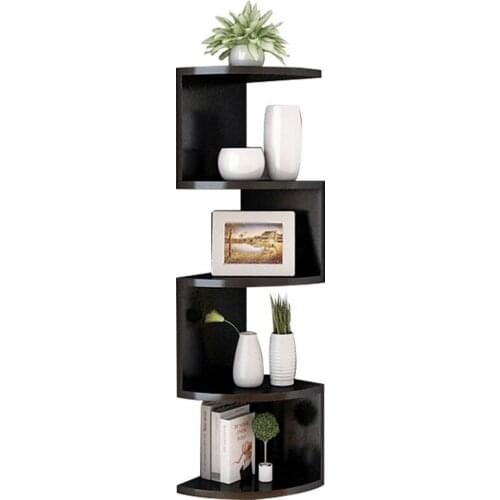 5-Layer Storage Organizer Wall Mounted Corner Shelves Zig Zag Floating Wall Mount Corner Rack Wooden Display Shelves Home Decor