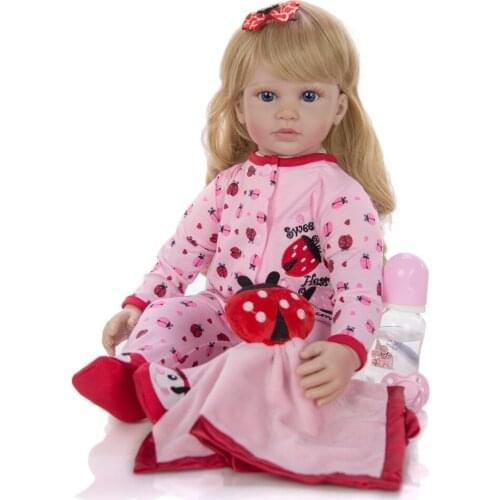 60 cm lovely reborn toddler girl Silicone Soft Vinyl Baby Doll Lifelike Princess Doll With Blond Hair Girls bonecas reborn gift
