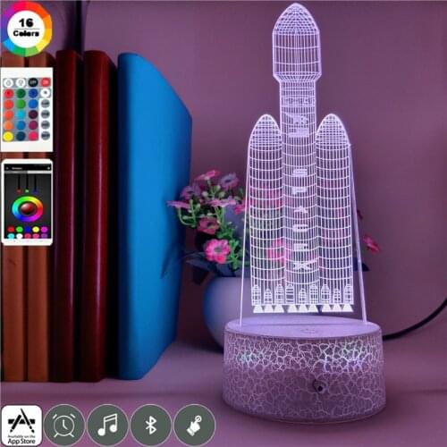 Acrylic 3D Illusion LED Night Light Lamp Rocket Model Bluetooth Speaker Nightlight 16 Color Remote Control Gift Kids Room Decor