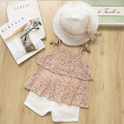BFORTUNE Gilrs Clothes New Summer Children Suits Clothes Sleeveless T-shirt+Shorts +Hat Kids Clothing Sets Vetement Enfant Fille