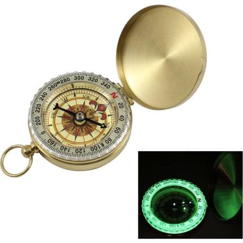 Bronzing Portable Pocket Brass Watch Style Military Army Luminous Compass Outdoor Camping Hiking Keychain