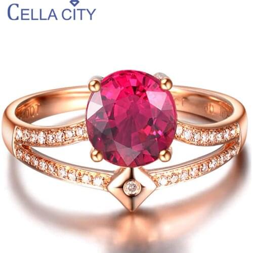 Cellacity 925 silver ring with round ruby gemstone silver gold color silver ring for charm women Anniversary Gifts Jewelry