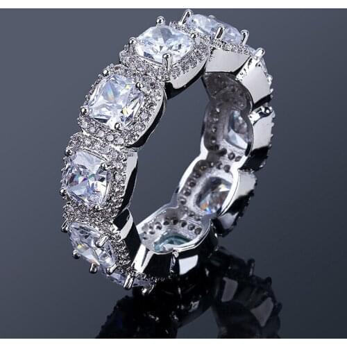 Hip Hop Micro Pave AAA Cubic Zirconia Bling Iced Out 1 Row CZ Tennis Chain Charm Rings for Men Women Trendy Jewelry