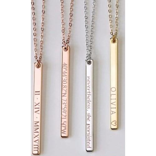 Trendy Elegant Charms Lady Chain Custom Engraved Name Date Bar Pendant Necklace Chic Popular Birthday Jewelry Gifts