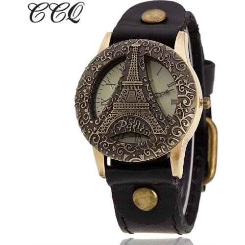 CCQ Brand Women Vintage Cow Leather Tower Watch Casual Luxury Women Wristwatches Quartz Clock Relogio Feminino