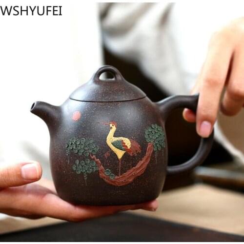 Yixing Teapot purple clay tea pot Handmade Original Mine Black gold sand Tea Set Hand Painted Songhe kettle 340ml Large capacity