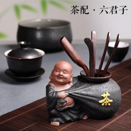 Tea ceremony Six Gentlemen Kung Fu tea set accessories complete set of ebony chicken wing wood solid wood ceramic zero matching