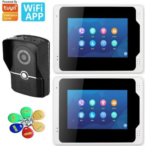 Tuya APP control 7 inch Wired Wifi RIFD Card Video Door Phone Doorbell Intercom System with Door Access Control System