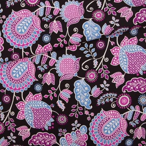 140cmx100cm Cotton Fabric - Paisley Flowers and leaves on black background(028)