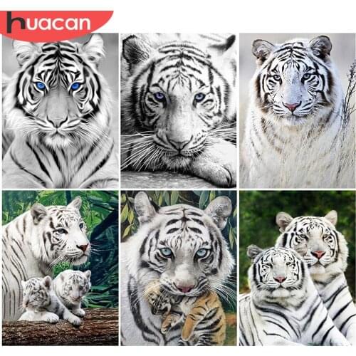 HUACAN 5D DIY Diamond Painting Tiger Pictures Rhinestones Diamond Embroidery Animal Cross Stitch Mosaic Art Handmade Gift