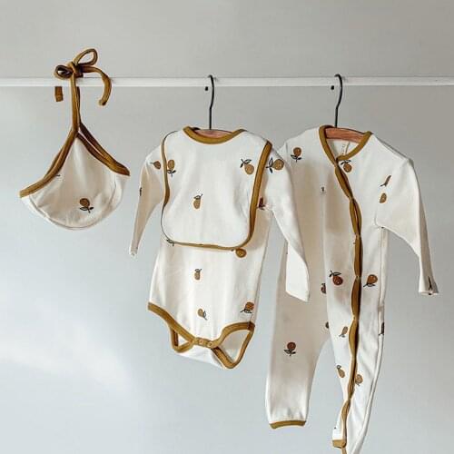 2021 Autumn New Baby Clothes Pear Pajamas Newborn Bodysuit Girls Set Soft Sleepwear Infant Romper with Hat
