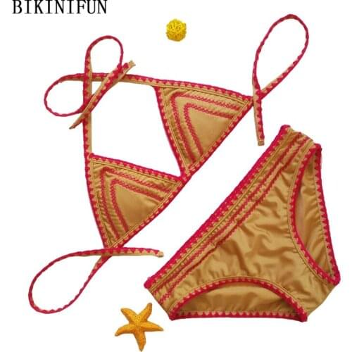 New Sexy Solid Color Bikini Women Swimsuit Crochet Bathing Suit S-XL Girl Bordered Patchwork Swimwear Handmade Micro Bikini Set