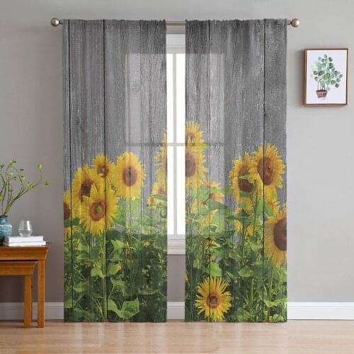 Sunflower Field Board Window Curtains Bedroom Modern Drape Sheer Tulle Valances Living Room Kitchen Voile Curtain