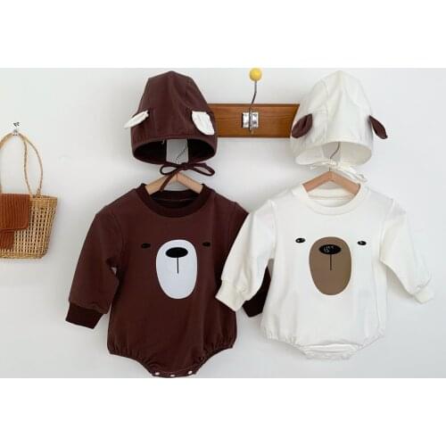 Autumn Newborn Baby Boys Girls Clothes Plus Velvet Baby Bodysuit +Hat 2pcs Long Sleeve Jumpsuit Cute Bear Print Baby Clothing