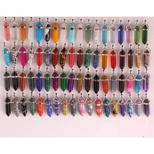 24pcs Natural stone Hexagonal Column Pendant Necklaces Necklace Fashion Jewelry Making Chakra Healing Meditation Pendulum