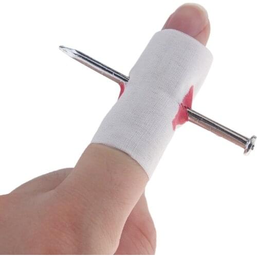 Fake Blood Manmade Nail Through Finger With Bandage April Fool Trick Prop Scary Toy Game HB88