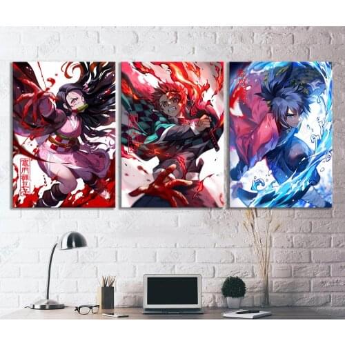 3 Piece Nezuko&Tanjiro&Giyu Tomioka Demon Slayer Poster Room Decor Baby Girl Nursery Wall Art Anime Wall Painting-NO FRAME