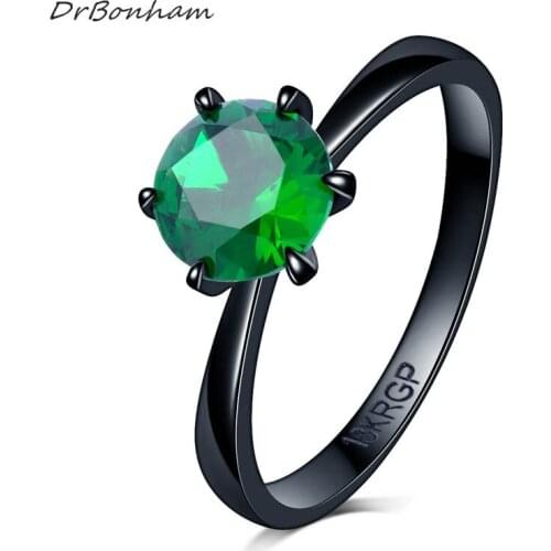 Drop shipping Antique Purple green red colored 7mm Zircon 6 prong Ring Fashion Black Gold Filled Wedding Rings For Women DR1744