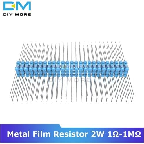100PCS Metal Film Resistor 2W 1R-1M Ohm Resistance 1K 2.2K 4.7K 5.1K 6.8K 10K 15K 22K 47K 1% +1% -1% Electronic Diy Resistor