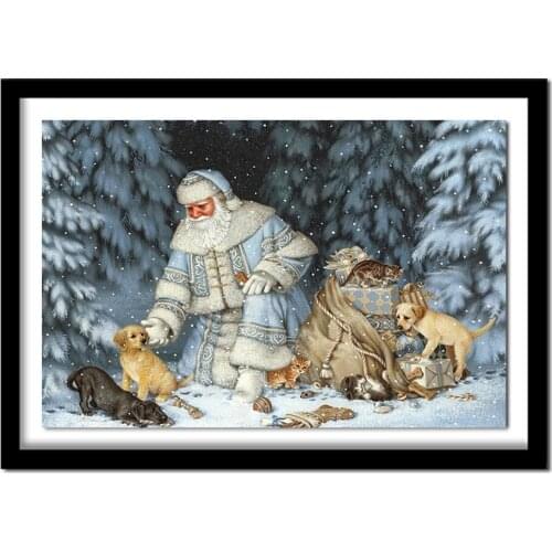 DIY Diamond Painting Cartoon Round Full Drill Diamond Blue Christmas Santa Picture Of Rhinestone Decoration Home