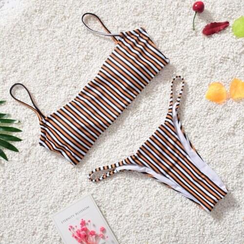 ZTVitality Sexy Striped Swimwear Women Bikini 2019 New Arrival Beach Thong Backless Low Waist Swimsuit Female Brazilian Biquini