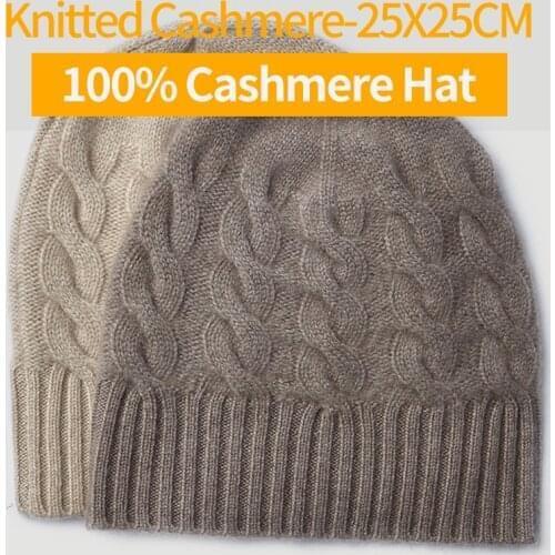 100% Natural Cashmere Hat and Cap for Women Men Unisex Pure Cashmere Knitted Cap Winter Warm Soft Hats Cashmere Thicken Hat