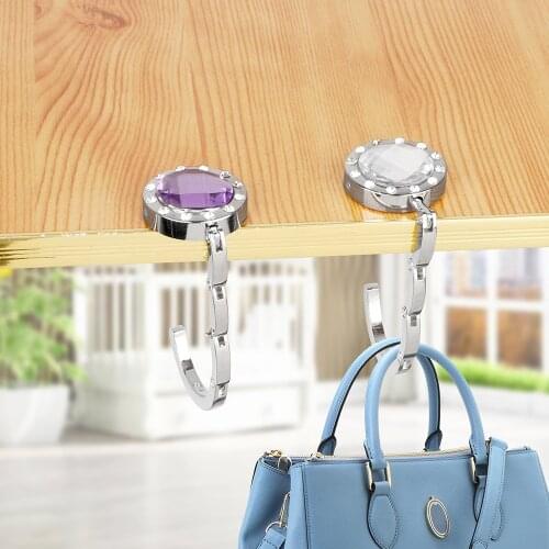 Foldable Hangbag Hook Portable Table Hook Desk Hanger Round shape Crystal Alloy for Hanging Purse Bag Hook Holder 3 Colors