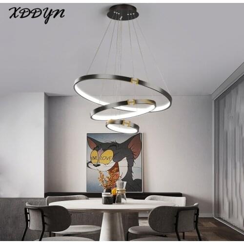 3 Rings Circle Modern Led Pendant Light For Living room Dining room Bedroom Indoor Hanging Pendant Lamp Black Metal Luminaires