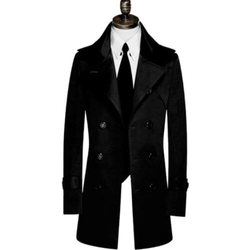 Mens trench coats black spring autumn man business double breasted Middle length coat men clothes slim fit overcoat long sleeve