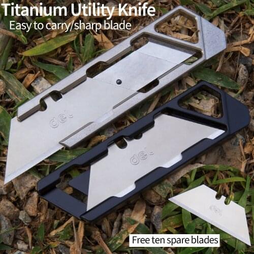 Titanium alloy utility knife telescopic knife mini self-defense knife convenient to carry multi-tool knife with ten blades