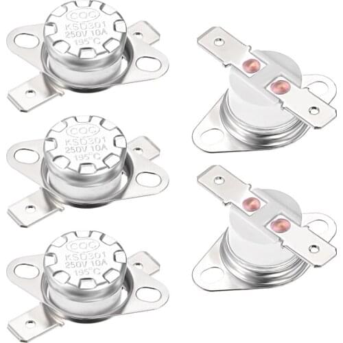 Uxcell 5Pcs Thermostat Temperature Control Switches 190/195 Celsius Degree 10A 6.3mm Pin Supplies Normally Closed N.C KSD301