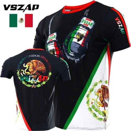VSZAP MMA Mexico Camouflage Fitness Breathable Skinny Boxing Jerseys Tiger Muay Thai Jiu Jitsu T Shirt Mma Rashguard Boxing