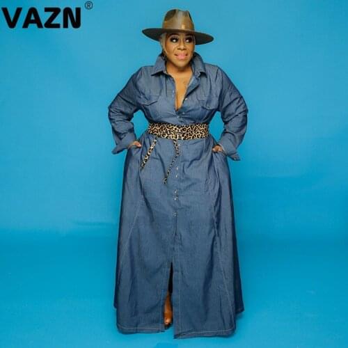 VAZN 2020 Hot List High-end Plus Size Young Sexy Holiday Elegant Solid Full Sleeve Women High Waist Ball Gown Maxi Dress