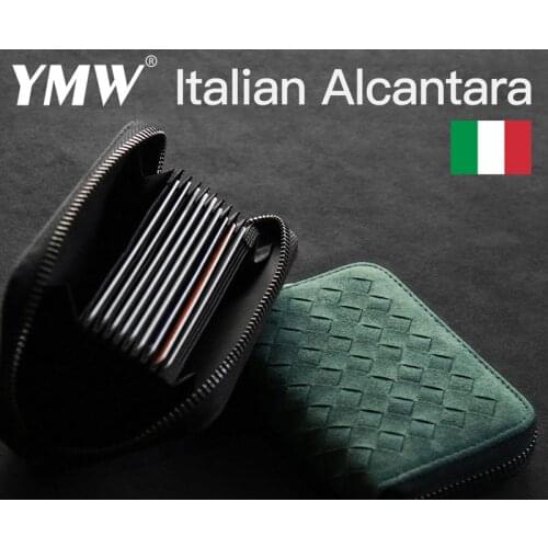 YMW ALCANTARA Weave Card Holder Bag Luxury Women & Man Artificial Leather Slim Card Zipper Wallet Small Thin Card Package