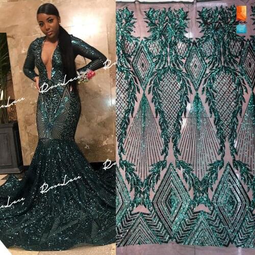 Green Sequins African Net Lace Fabric 2019 New Nigerian Sequined Embroidered Mesh Wedding Bride Dresses Laces Sewing Net Fabrics