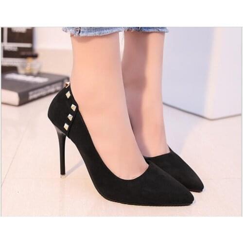 New sexy Female high heels Women Cute Black Light Weight Rivet High Heel shoes Pumps Lady Grey Comfortable High Heel red Shoes