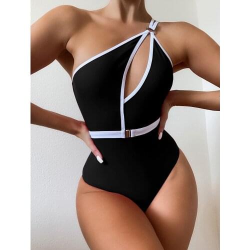 Sexy One Shoulder Swimwear Women One Piece Swimsuit Female 2021 New Backless Monokini Belt Bathing Suits Summer Beach Wear Swim
