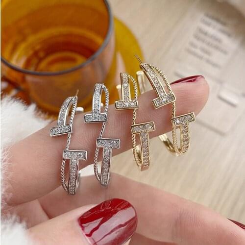 14K Real Gold Elegant Crystal Geometric Stud Earrings for Women AAA Cubic Zircon Delicate Jewelry Earrings