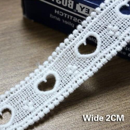 2CM Wide Luxury White Peach Heart Water-Soluble Lace Embroidery Perforated Ribbon Lace Fabric Dress DIY Sewing Decoration