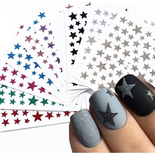 1pcs 3D Nail Slider Stars Stickers Glitter Shiny Decoration Decal DIY Transfer Adhesive Colorful Nail Art Tips Manicure