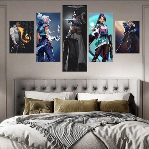 5 Pieces Valorant Oil Painting Jett Sage Cypher Phoenix Sova Canvas Video Game Posters Home Decor Sofa Background Wall Cover Ar