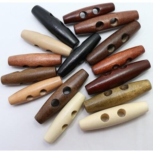 50pcs Meetee Wooden Buttons 30-60mm 2 Holes Natural Wood Horn Toggle for Wool Sweater Coat Bags Garment Accessories C1-27