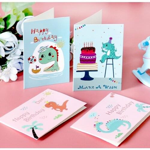 6sets Happy Birthday Cards Cartoon Dinosaur Creative Greeting Card With Envelope&Sticker DIY Blessing Message Folded Gift Cards