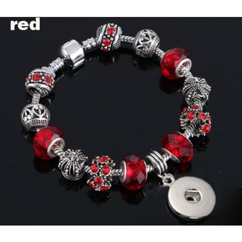 Fashion Crystal Bead Glass Link Bracelet 090 18mm Snap Button Charm Bangle Jewelry For Women Teenagers Gift 20cm