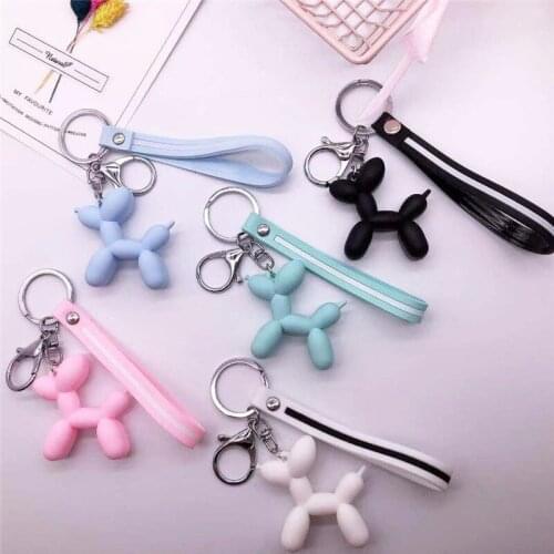 Cartoon Balloon Dog Key Chain Colorful Soft Rubber PVC Lovely Dog Keychains For Women Key Ring Bags Pendant Jewelry Gifts