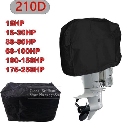 Full Outboard Motor Engine Boat Cover Black 210D Oxford Waterproof Anti-scratch Heavy Duty Outboard Engine Protector 15-250HP