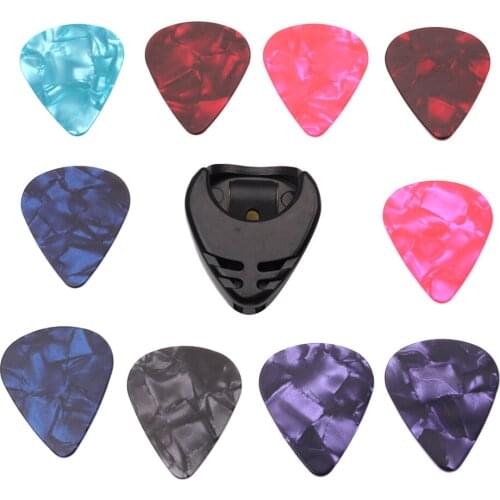 Guitar Pick Holder Stick-on with 10 Pcs 0.46mm Thin Celluloid Guitar Picks