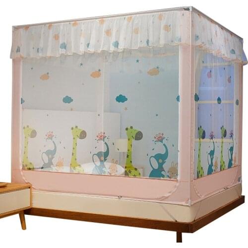Childrens Mosquito net household fall-proof fully enclosed zipper bed fence baby decoration room 1m5 1m8 yurt pink